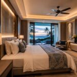 Guest Room Automation in a luxury hotel room with smart lighting and automated controls