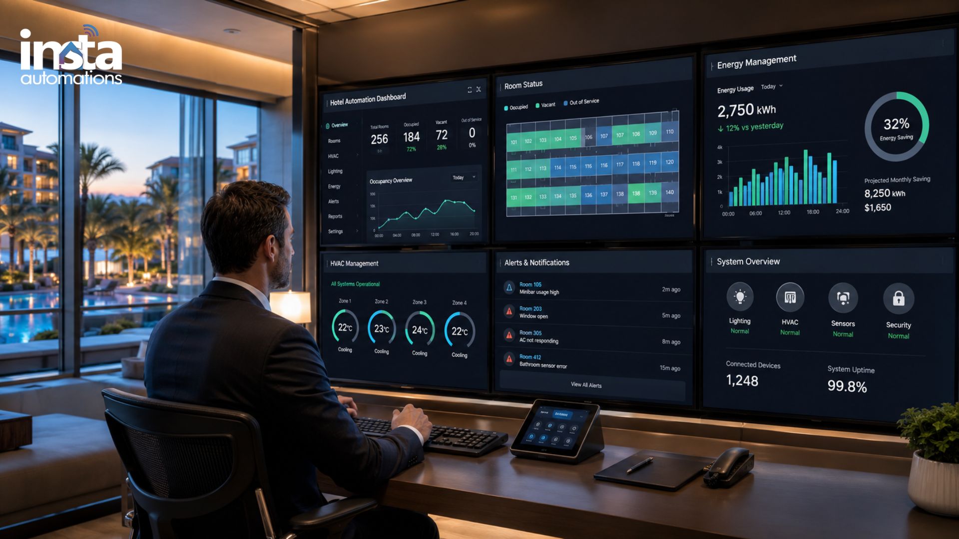 Hotel Automation Systems dashboard improving guest experience and energy efficiency