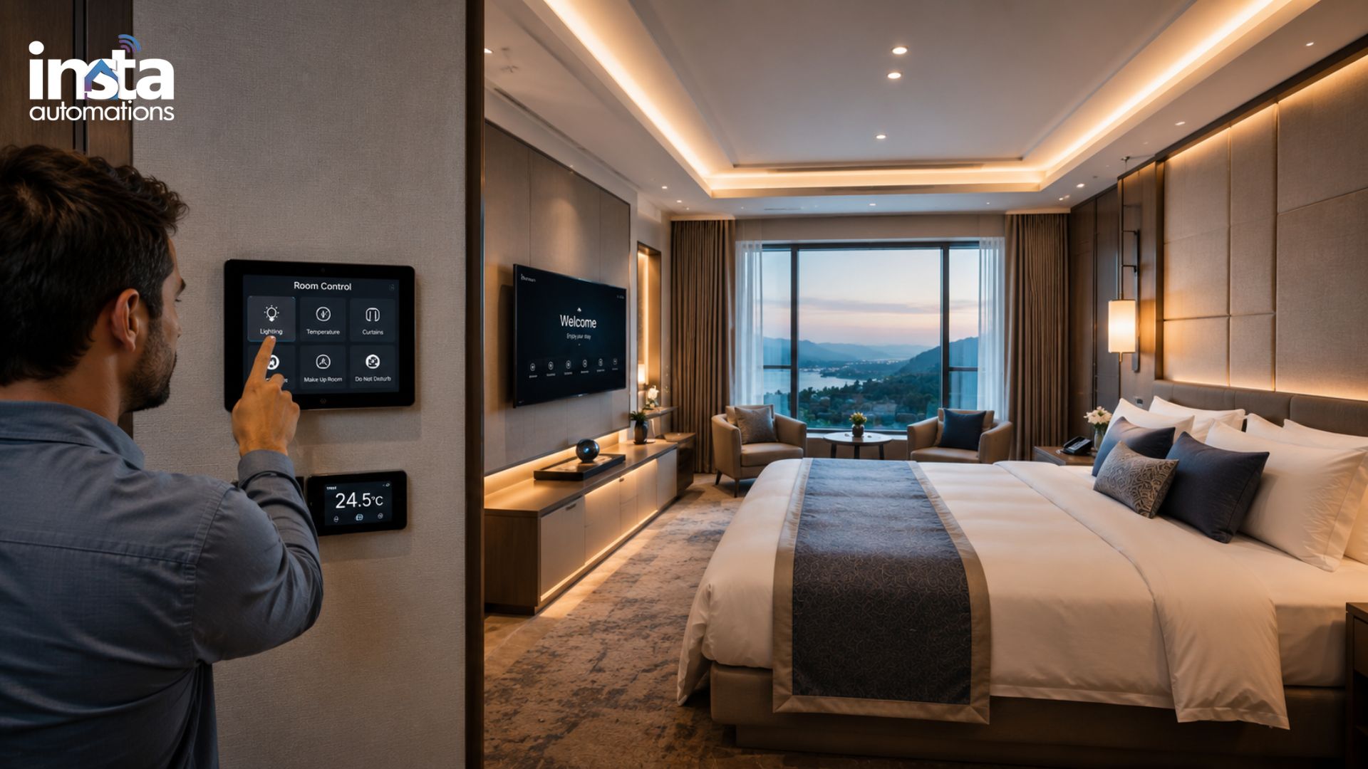Smart Hotel Room with automated lighting climate control and intelligent room management